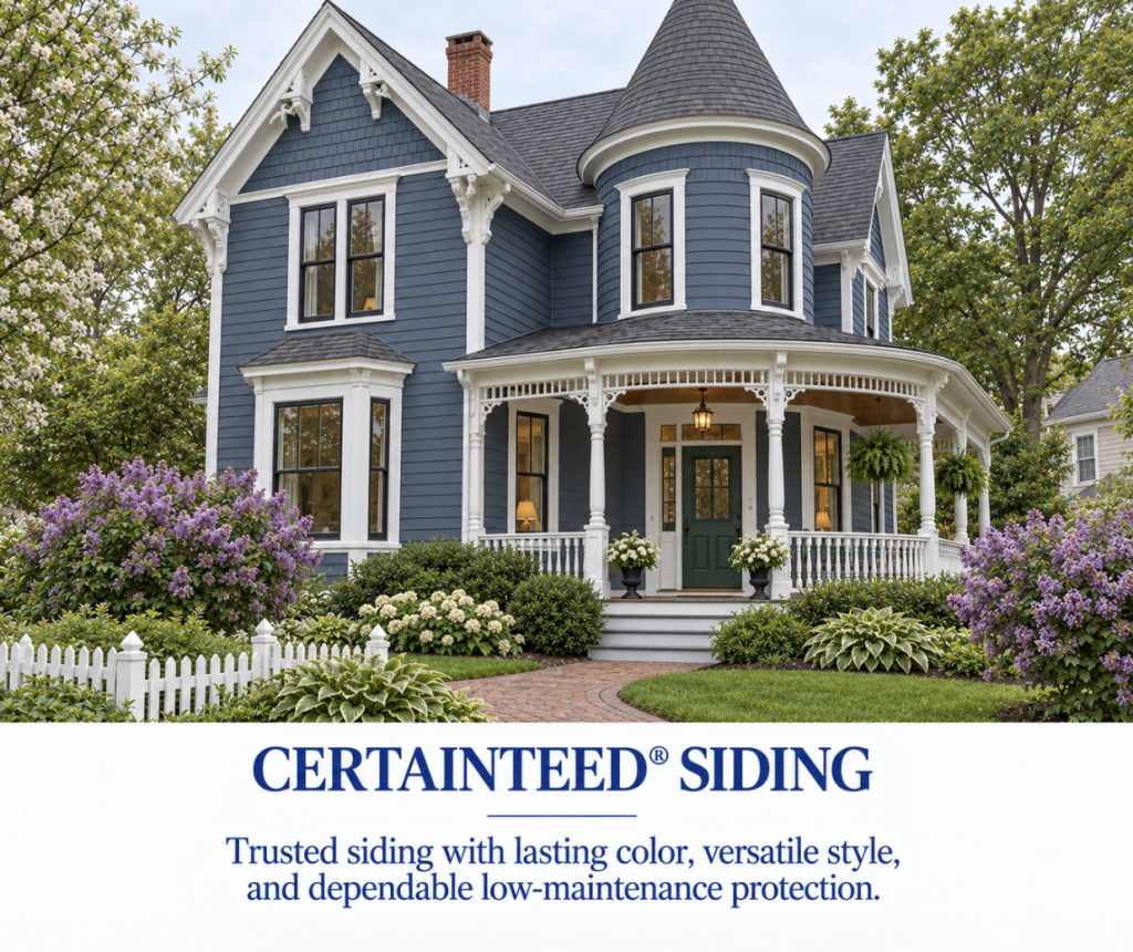 Pacific Blue Queen Anne Victorian Certainteed siding